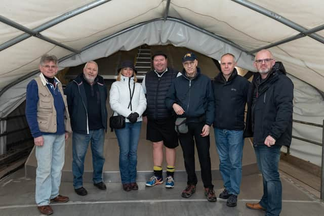 Team Britannia members and supporters on the fore deck of Excalibur.Left to right: Steve Mason, Alan Priddy, Tracy Gladman, Alistair Thompson, Clive Tully, John Gladman and Mark Cornforth (Maktec Marine). Picture: Vernon Nash (190119-010)