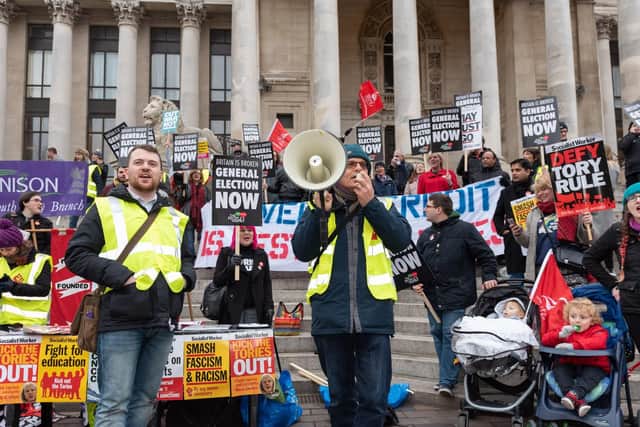 Call For Another Election Protest at Guildhall Square, Portsmouth - Portsmouth Momentum Chair, Cal Corkery and Portsmouth Unison Jon Woods lead the chanting.
Picture: Vernon Nash (190119-018)