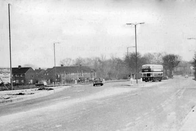 The former T-junction of Purbrook Way and Hulbert Road, Bedhampton, has been made into a crossroads with the new section going off to the right.