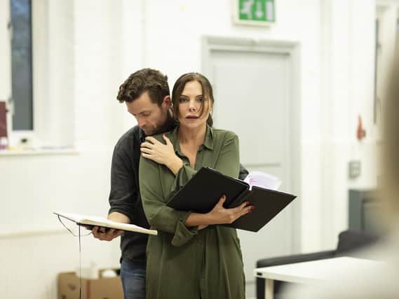 The Girl on The Train in rehearsal. Samantha Womack (Rachel Watson) and Adam Jackson Smith (Tom Watson). Picture by Helen Maybanks