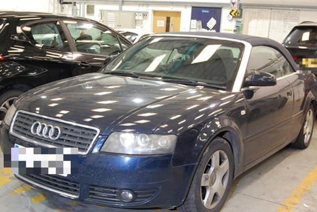 The Audi convertible car in which three-year-old Alfie Lamb is alleged to have been crushed while in the rear footwell behind the front passenger seat. Picture: Metropolitan Police/PA Wire