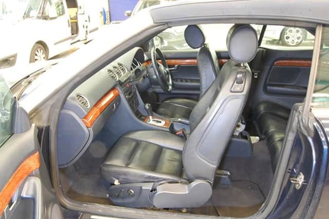 Inside the Audi convertible car in which three-year-old Alfie Lamb is alleged to have been crushed while in the rear footwell behind the front passenger seat. Picture: Metropolitan Police/PA Wire