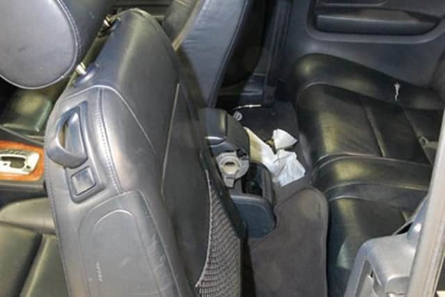 Inside the Audi convertible car in which three-year-old Alfie Lamb is alleged to have been crushed while in the rear footwell behind the front passenger seat. Picture: Metropolitan Police/PA Wire