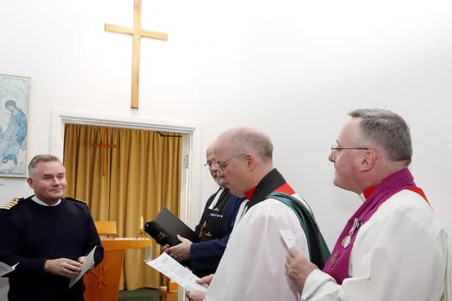The Chaplain of the Fleet (COTF), The Venerable Martyn Gough, was the guest of honour at the service. Picture: PO Phot Nicola Harper