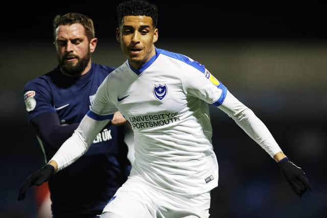 Louis Dennis has recovered from a knock to start for Pompey this afternoon. Picture Joe Pepler