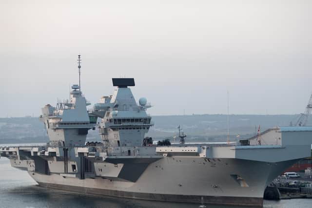 HMS Queen Elizabeth, which is based in Portsmouth, is set to be fitted with three Phalanx close-in weapons system.  (Photo by Matt Cardy/Getty Images)