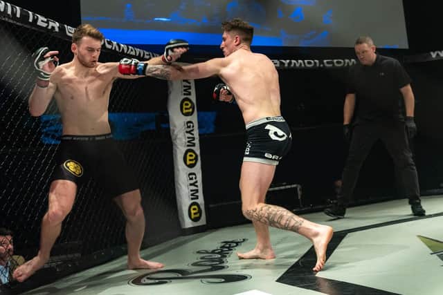 Kye Stevens on his way to victory over George Dalziel at Shock N Awe 28. Picture: Vernon Nash