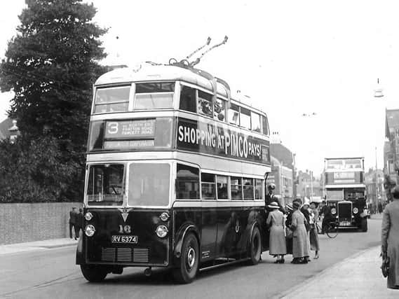PICTURE 1: This trolleybus driver must have thought he was still driving a tram and stooped in the middle of the road. Photo: Barry Cox collection