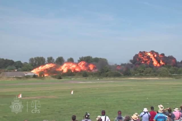 Video still issued by Sussex Police and the Crown Prosecution Service of the air crash during the Shoreham Airshow on August 22 2015 Picture: Sussex Police/CPS/PA Wire