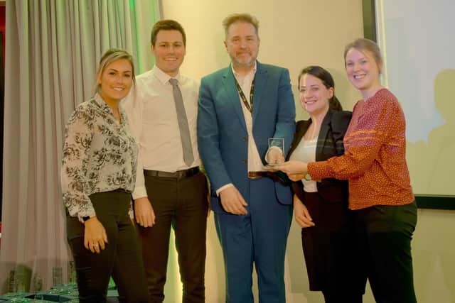 From left, Kristie Fay and Dan Poore of Onecom, CEO of Countess Mountbatten Hospice and Mountbatten Isle of Wight Nigel Hartley, Claire Coe and Jenni Fradgley of Onecom
