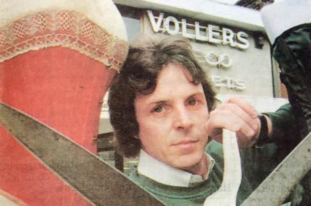 Ian Voller with the original corset made by his great-great-grandfather.