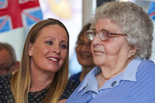 Pictured: Lisa Davidson with her grandmother Kathleen Blower at Harry Sotnick House 
PIcture: LPhot Barry Swainsbury