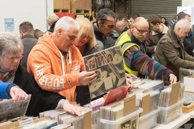 Record collectors sift through the boxes of records. Picture: Keith Woodland (020219-13)