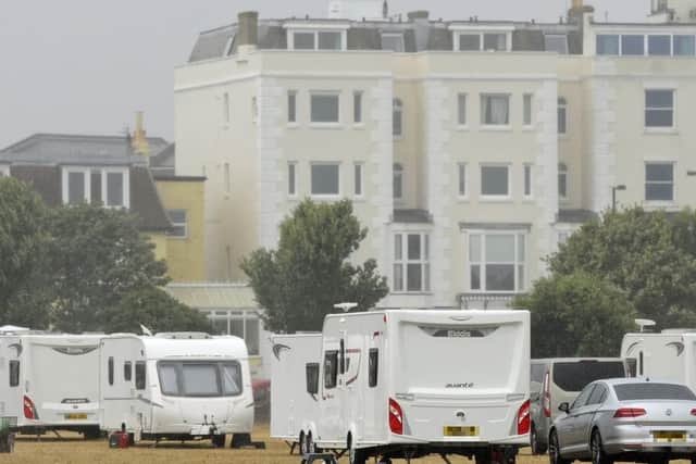 A traveller camp on Southsea Common in 2018