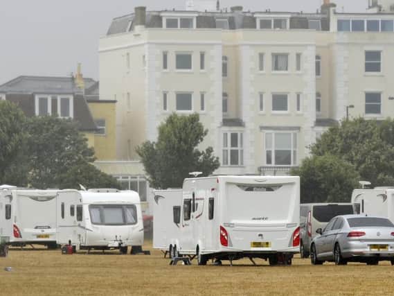 A traveller camp on Southsea Common in 2018