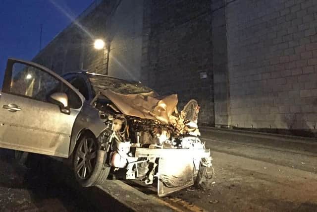 Photo of a car which plunged off a cliff in Ramsgate during a police chase. Picture: Kent Police/PA Wire
