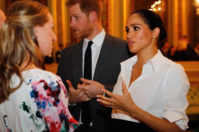 The Duke and Duchess of Sussex (both right)speak to guests during the annual Endeavour Fund Awards. Picture: Tolga Akmen/PA Wire