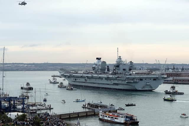 The HMS Queen Elizabeth arrives in Portsmouth. Picture: Dan Kitwood/Getty Images