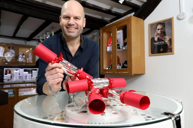 Jeweller Mark Hussey has made 150,000 Christmas crackers, Hallmark Jewellers, Titchfield.