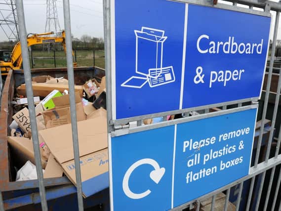 A cardboard and paper recycling bin at Waterlooville Household Waste Recycling Centre