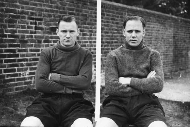 April 4 1939:  Two soccer players from Pompey, T Rowe (left) and G Wharton.