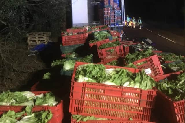 Four men and two children were arrested after they were found in the back of a lorry carrying thousands of lettuces. Picture: @whitchurch06/PA Wire