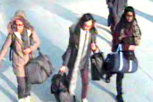 CCTV still of (left to right) 15-year-old Amira Abase, Kadiza Sultana, 16, and Shamima Begum who fled the country to join ISIS. Picture: Metropolitan Police/PA Wire