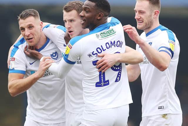 Pompey celebrate one of their first-half goals