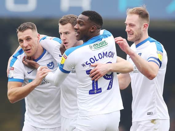 Pompey celebrate one of their first-half goals