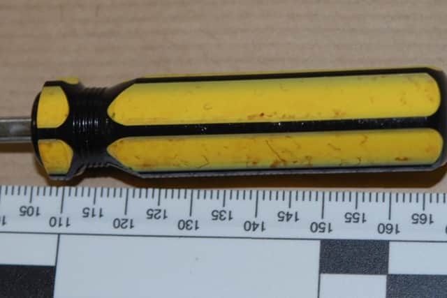 The screwdriver which was used to inflict further wounds to David Gaut after he had died. Picture: Gwent Police/PA Wire