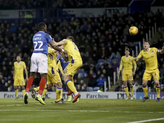 Jordan Clarke heads into his own net as Pompey equalise against Bristol Rovers. Picture: Robin Jones