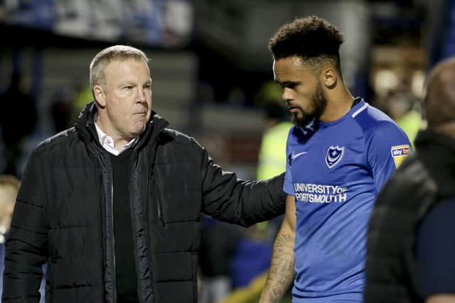 Boss Kenny Jackett, left, and Anton Walkes after the 1-1 draw with Bristol Rovers. Picture: Robin Jones