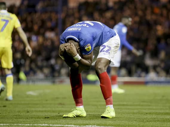 Agony for Omar Bogle as a fourth-consecutive draw drops Pompey further behind in the promotion race. Picture: Robin Jones/Digital South