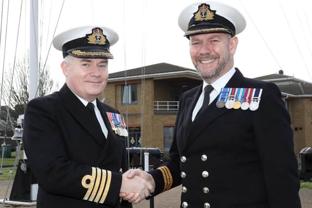 Captain Peter Towell OBE, left and Commander Jules Philo. Picture: PO Phot Nicola Harper