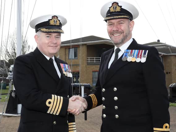 Captain Peter Towell OBE, left and Commander Jules Philo. Picture: PO Phot Nicola Harper