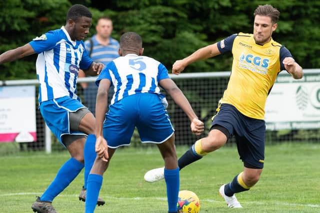 Joe Briggs scored for Moneyfields. Picture: Keith Woodland