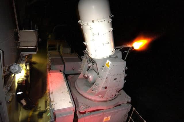 Phalanx close-in weapon system in action. Photo: MoD