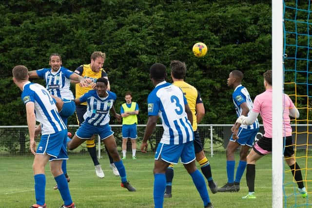 Sam Pearce bagged for Moneyfields as they defeated Portchester 4-0 to march into Portsmouth Senior Cup final. Picture: Keith Woodland