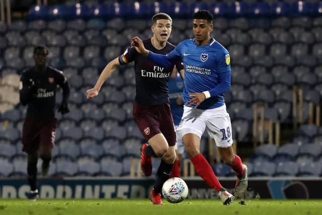 Louis Dennis in Checkatrade Trophy action against Arsenal under-21s. Picture: Sean Ryan