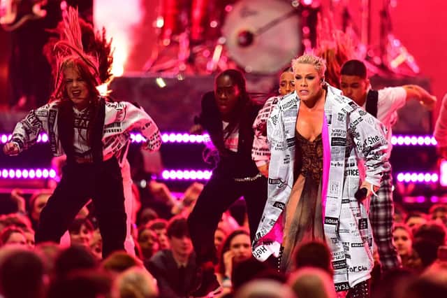 Pink performs on stage at the Brit Awards 2019