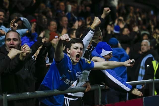 Pompey fans celebrate. Picture: Daniel Chesterton/phcimages.com