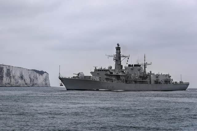HMS Kent as she sailed past the white cliffs of Dover on her way to the town's port. Photo: Royal Navy