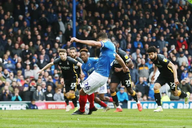 Gareth Evans opens the scoring against Bradford from the penalty spot. Picture: Joe Pepler