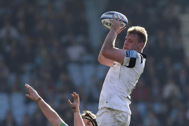 Joe Batley, of Bristol Bears wins a lineout, during the Gallagher Premiership Rugby match between Harlequins and Bristol Bears at Twickenham Stoop. Picture: Henry Browne/Getty Images