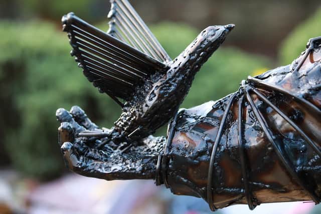The sculpture features a dove to symbolise  peace. Picture: Stephen Crawshaw/PA Wire