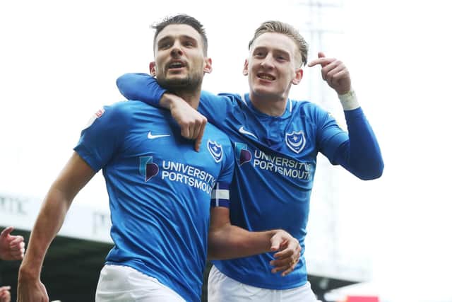 Gareth Evans celebrates his 12th goal of the season, following a successful penalty against Bradford. Picture: Joe Pepler
