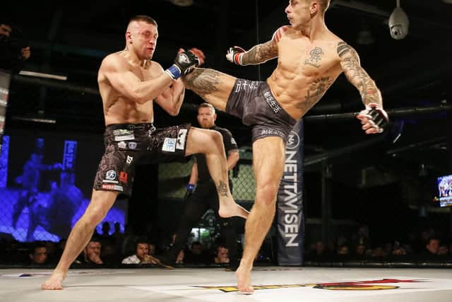 Cameron Hardy on his way to victory over David Khalsa. Picture: Marc Moggridge