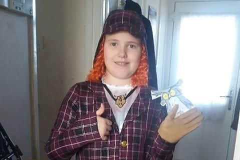8-year-old Coral Duncan went dressed as Awful Auntie from the book of the same name by David Walliams to Newtown primary school Gosport