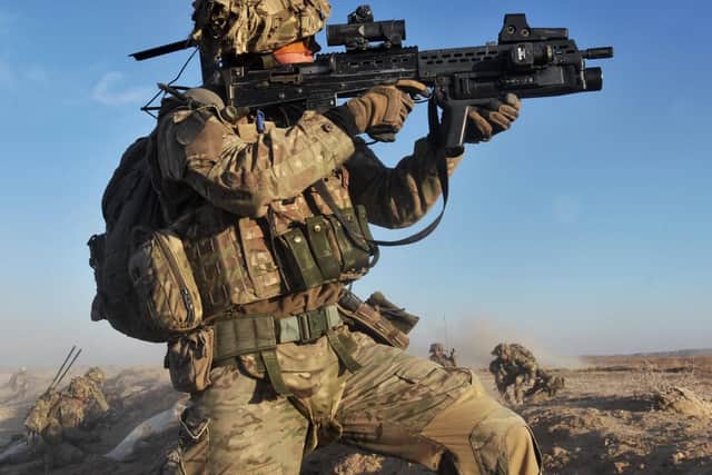A soldier with the 4th Mechanised Brigade is pictured engaging the enemy during Operation Qalb in Helmand, Afghanistan. Photo: MoD