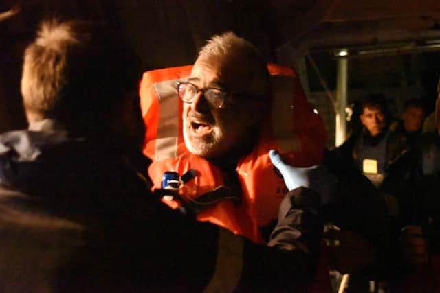 Captain of Grande America after being rescued by sailors from HMS Argyll